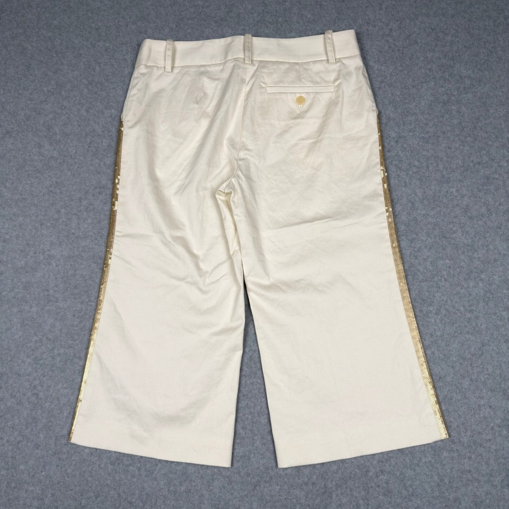 BCBGMAXAZRIA Polina Cropped Trousers Winter White Sequin Size 2 Wid Leg Casual - Picture 11 of 12